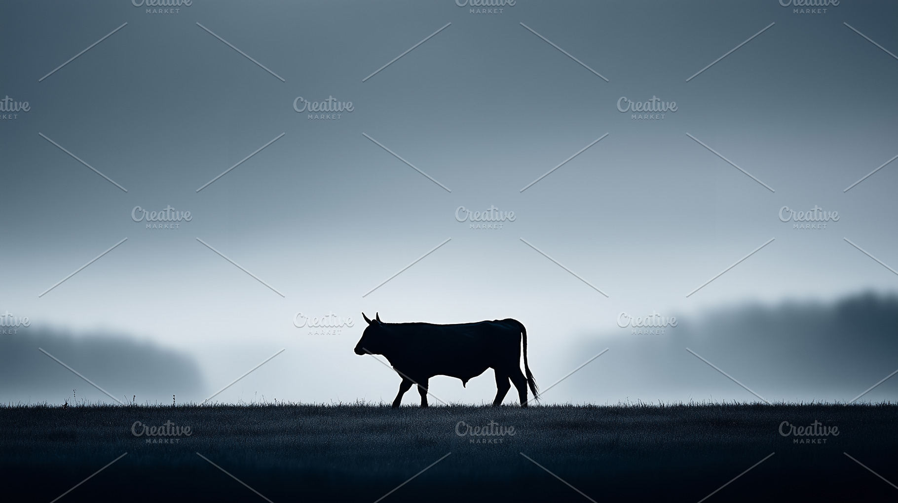 Lone cow silhouette walking across, an Animal Photo by MistyDay