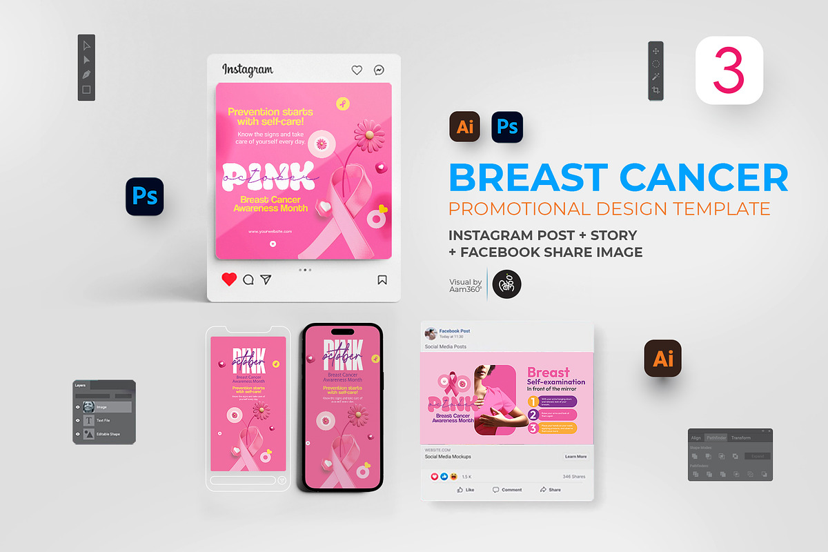 Breast Cancer Bundle Digital, a Social Media Template by Aam360 (Photo 1 of 4)