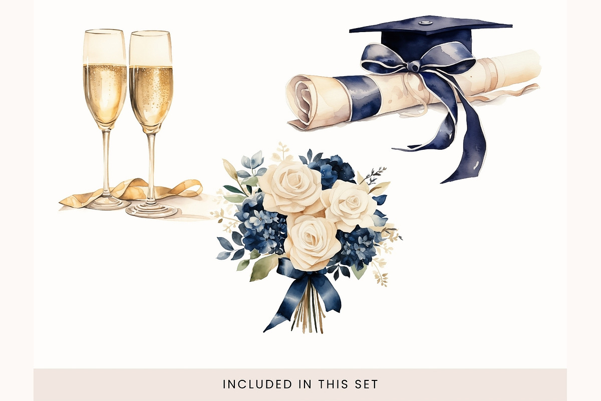 Watercolor Graduation Clipart PNG, a Decorative Illustration by illuztrate (Photo 6 of 7)