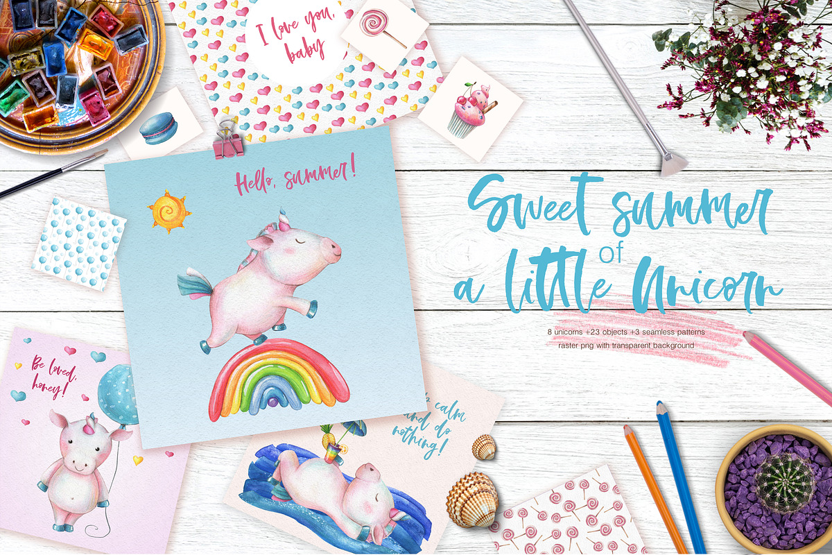 Sweet Summer of a Little Unicorn set, an Illustration by Satika (Photo 1 of 7)