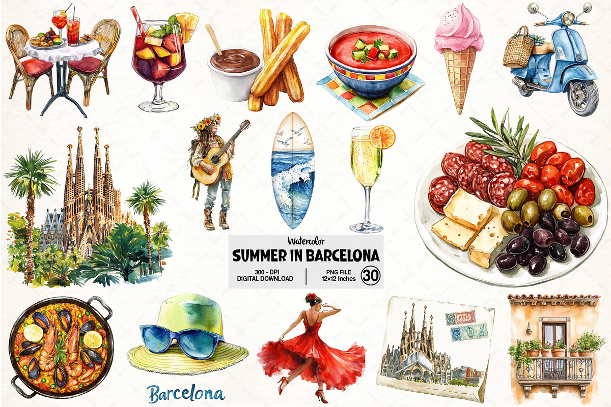 Summer in Barcelona Clipart, an Illustration by Pixels.Craft (Photo 1 of 7)