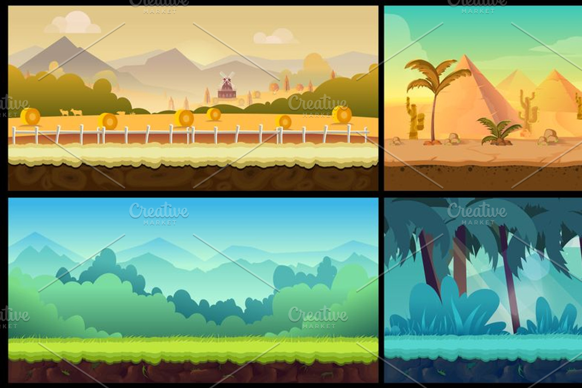 Cartoon Backgrounds Set, an Illustration by 2dvillShop (Photo 2 of 2)