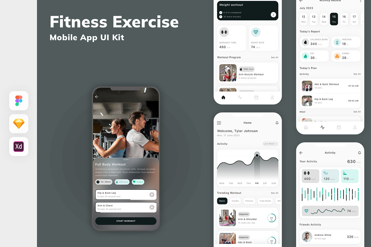 Fitness Exercise Mobile App UI Kit, an UI Kit Template by uicube