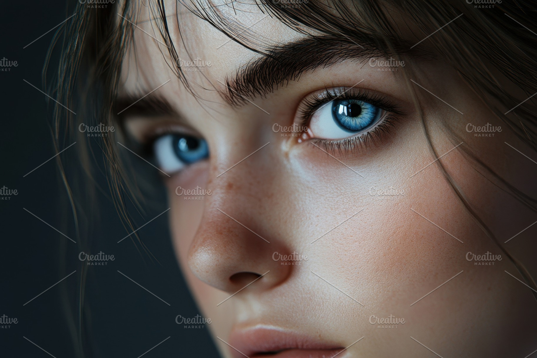 Serene portrait of blue eyed beauty, a Photo by Pavel_design