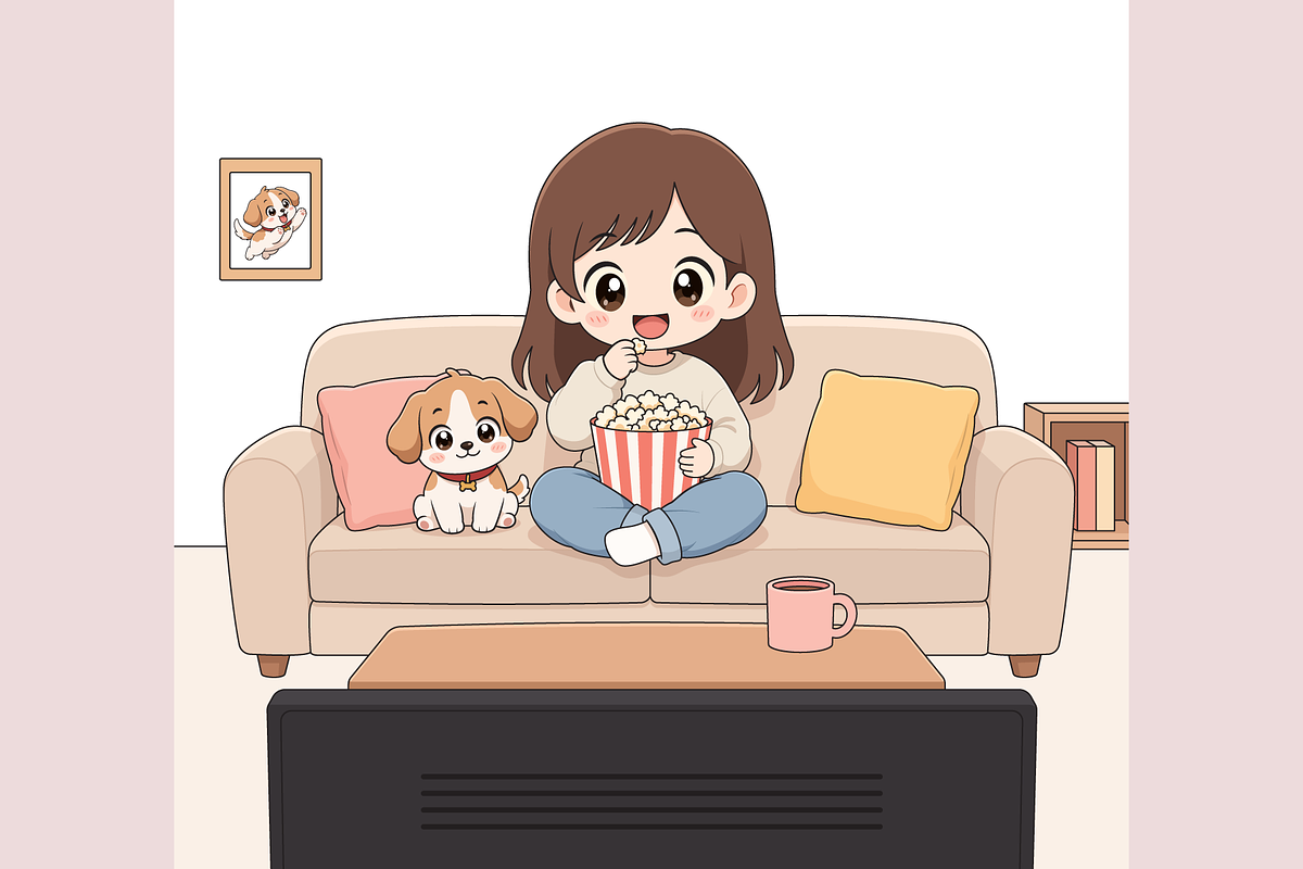 Girl Watching TV with Her Puppy, a Person Illustration by Artpon Illustration (Photo 1 of 3)