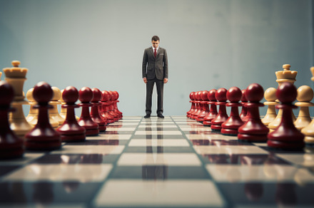 Businessman standing on chessboard w, a Photo by Iftikhar Alam