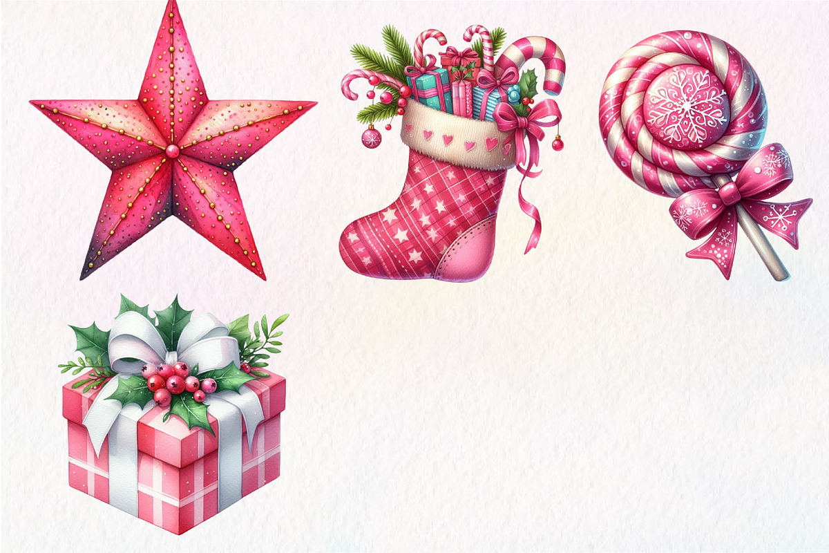Pink Sweet Cute Christmas Clipart, an Illustration by Dream Creation (Photo 7 of 7)