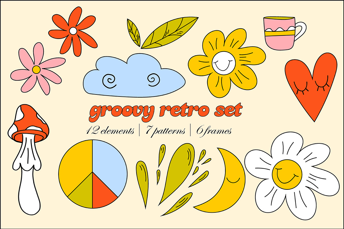Groovy retro set 70s, 80s, 90s, a Pattern Graphic by Le.nart (Photo 1 of 8)