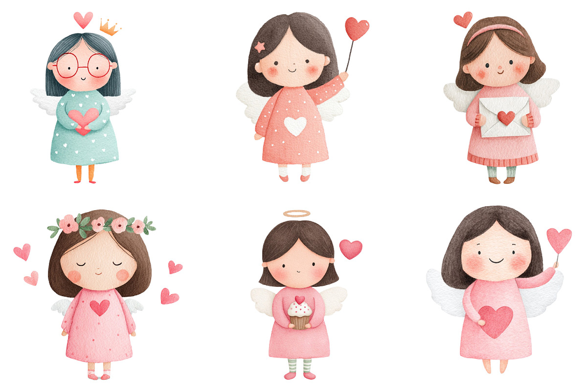 Watercolor Valentine Angel Clipart, an Illustration by Dream Creation (Photo 4 of 7)