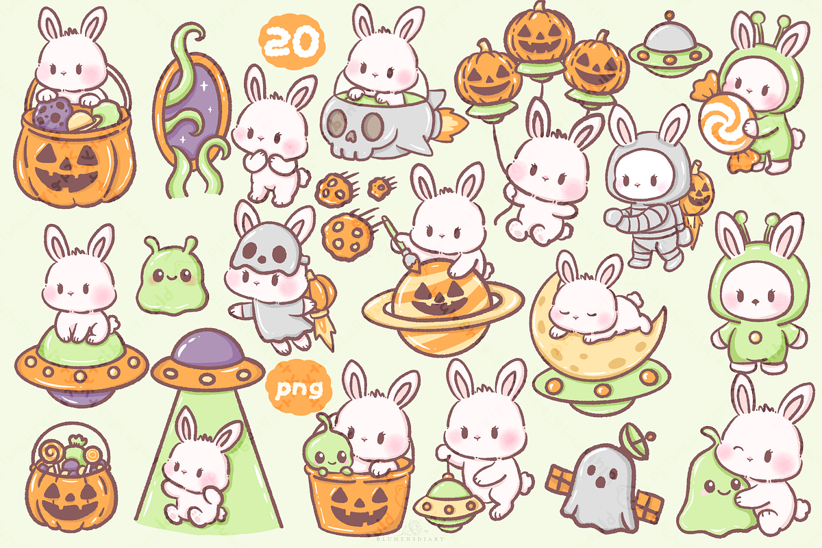 Kawaii Bunny Alien Clipart, an Animal Illustration by Blumensdiary (Photo 2 of 7)