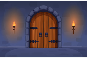 Medieval entrance. Old wooden door, an Object Illustration by Valerie Bodnar