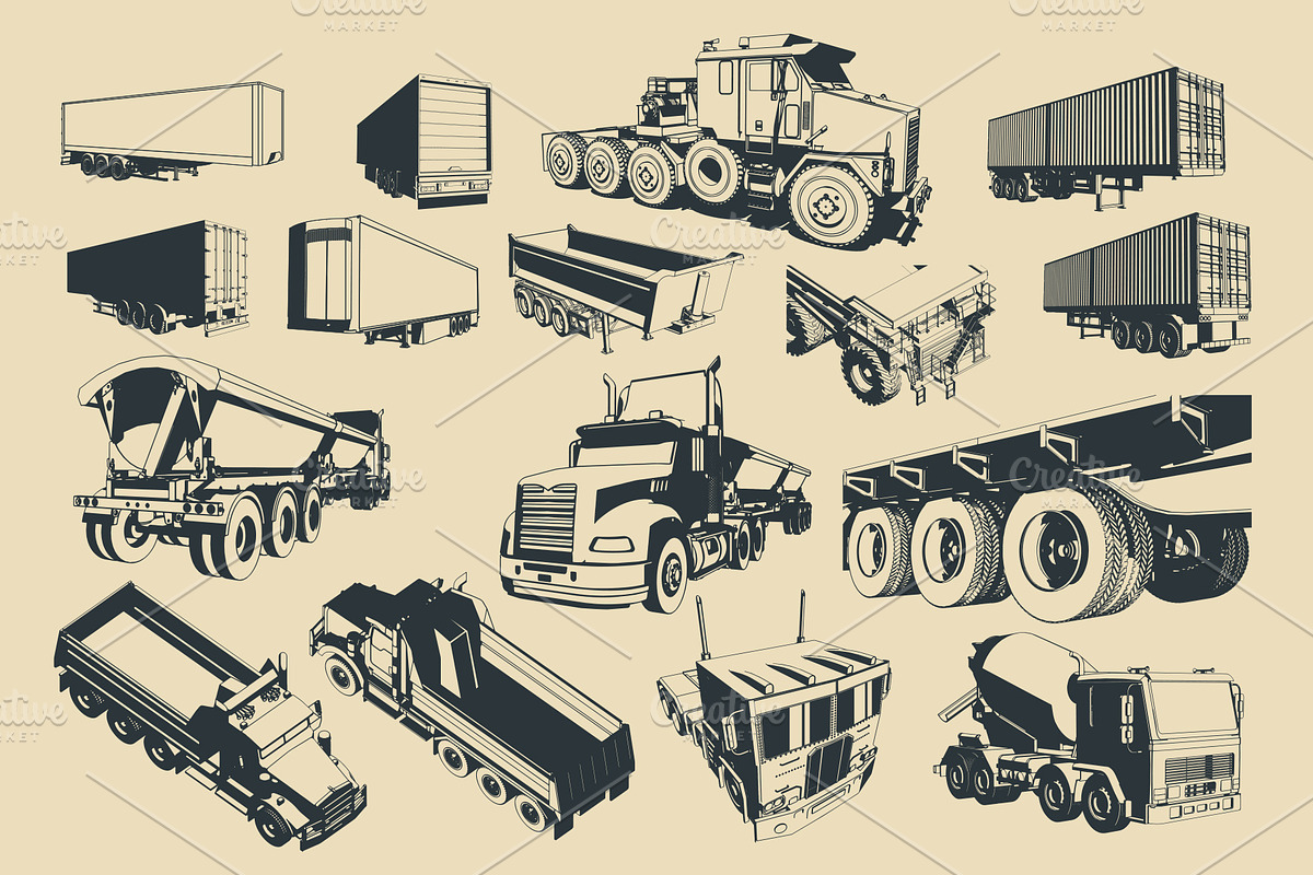 Large Trucks and Trailers Set, a Transportation Illustration by Blacklight (Photo 3 of 6)