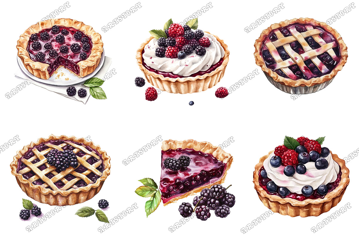 Watercolor Mulberry Pie Clipart, an Illustration by designcity5 (Photo 5 of 5)