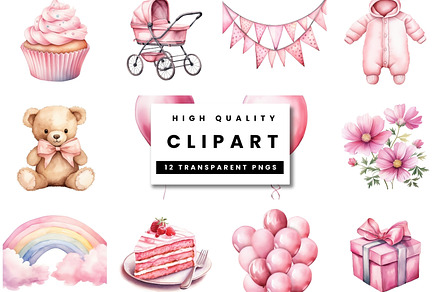 Watercolor Pink Nursery Clipart