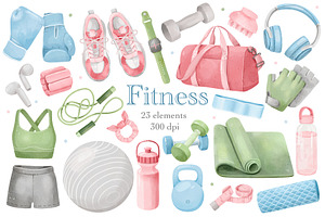 Watercolor Fitness Clipart Set, a Sport Illustration by ArtGiftsStudio