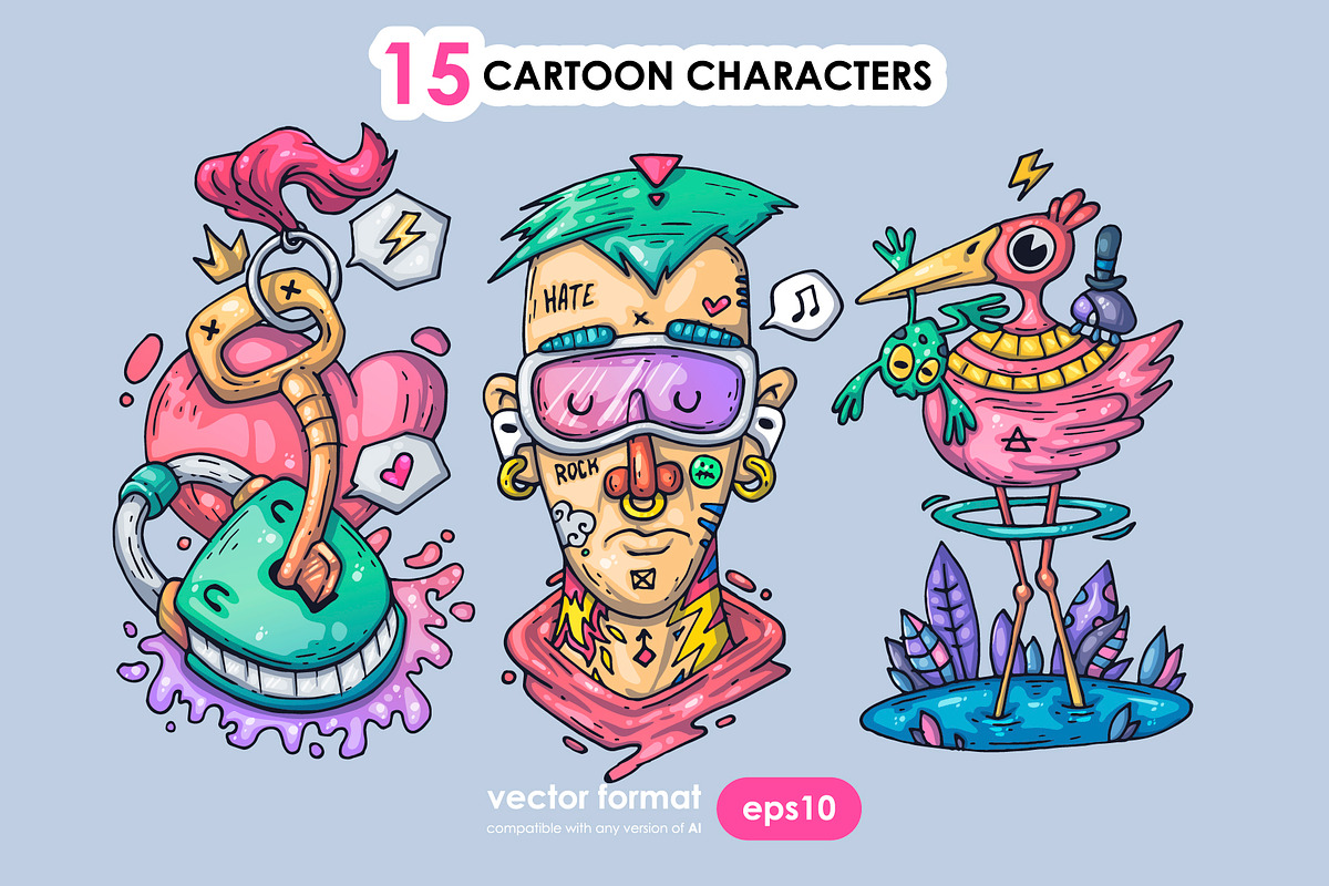 15 Different Cartoon Characters, an Illustration by Andrew_Derr (Photo 1 of 5)