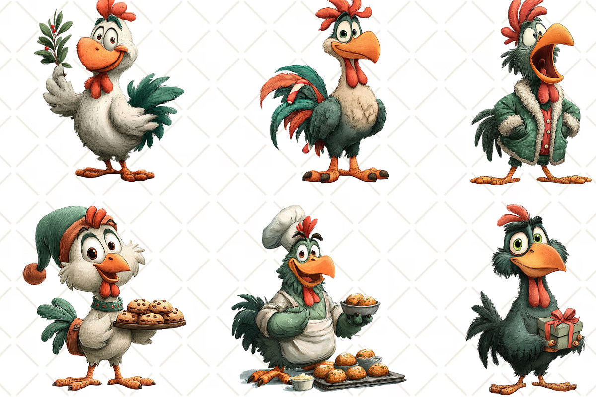 Quirky Christmas Chicken Clipart, an Illustration by Black Bird Studio (Photo 5 of 6)