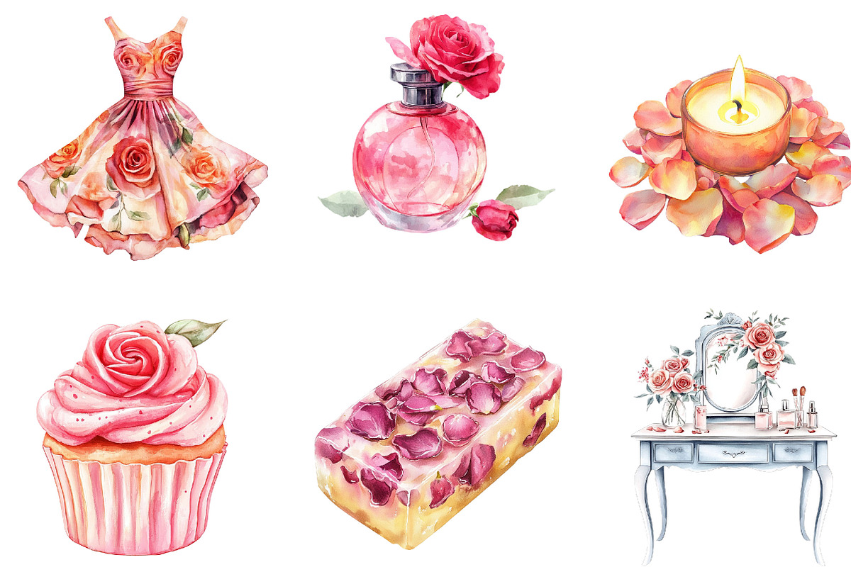 Watercolor Rose Relaxation Clipart, an Illustration by Designking (Photo 2 of 5)