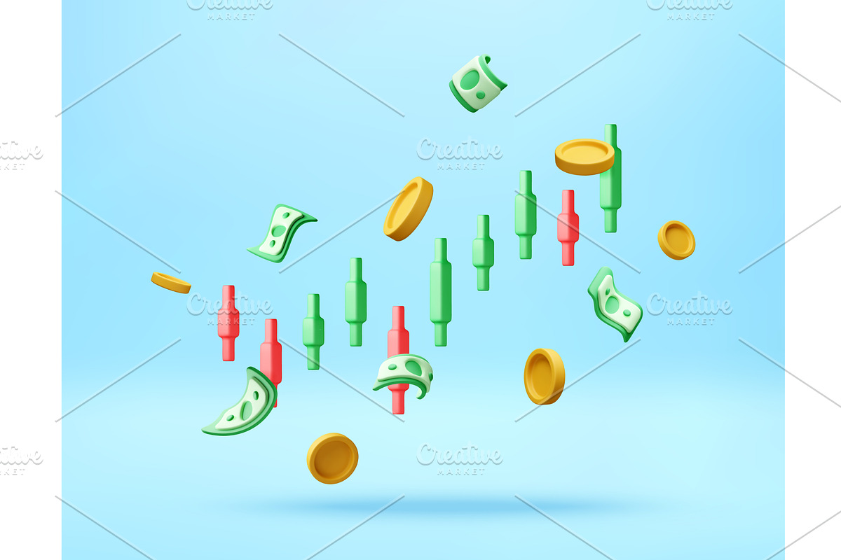 3D Candlestick chart with flying, a Finance Illustration by Abscent