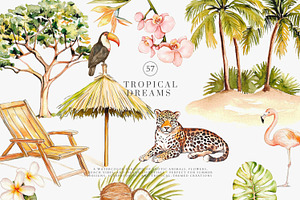 Watercolor tropical clipart set, a Decorative Illustration by Patishop Art