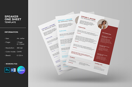 Speaker One Sheet Template, a Stationery Template by retrographix