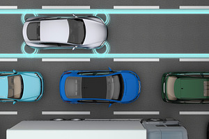 car with distance sensors in flow