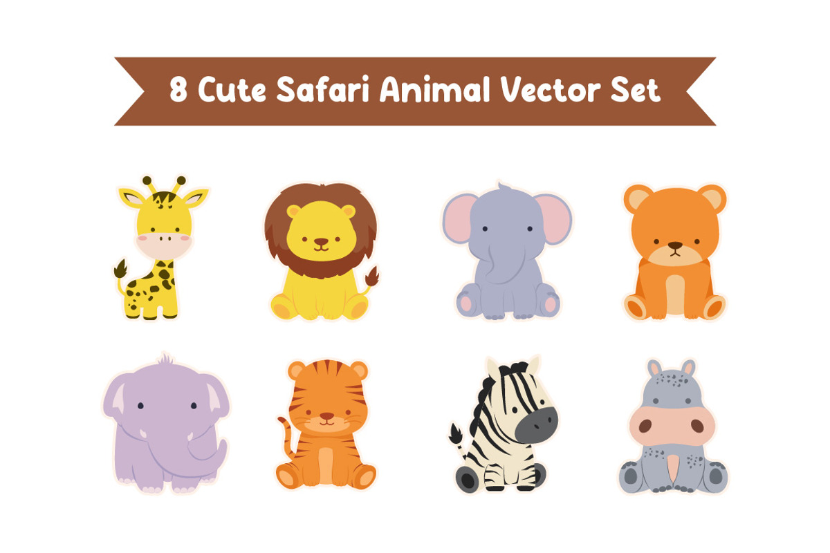 8 Cute Safari Animal Vector Set, an Animal Illustration by jongcreative (Photo 1 of 4)