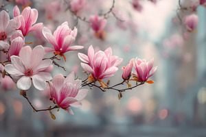Pink Magnolia Blossoms Spring Beauty, a Photo by Pixeness Studio