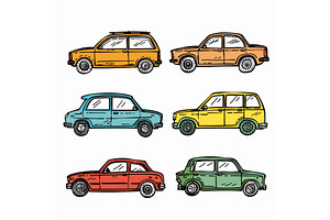 Six colorful cartoon cars side view, a Transportation Illustration by Vectorstockersland