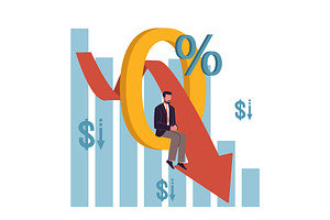 Zero interest rate decline. Falling, a Finance Illustration by YummyBuum