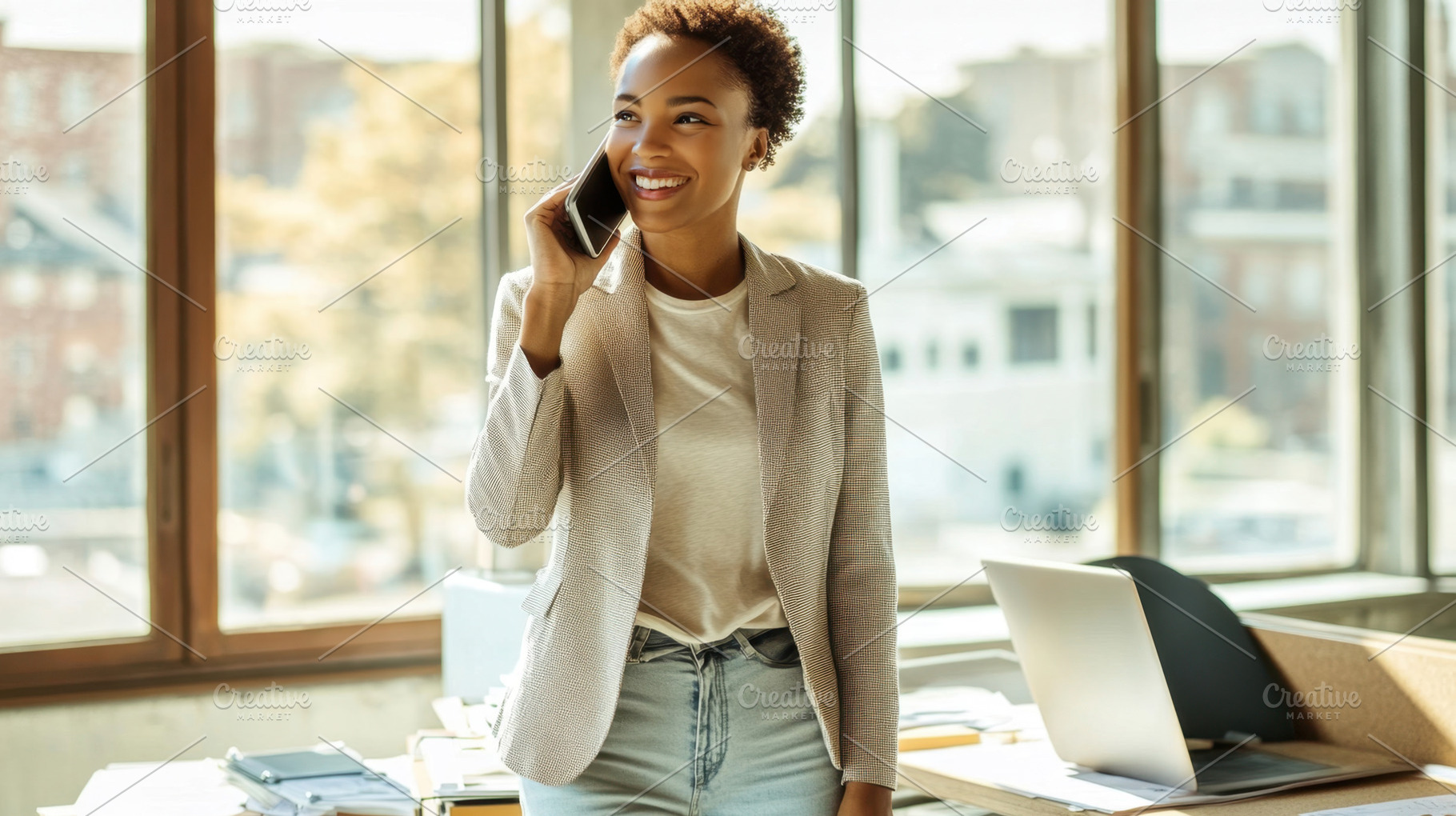 Woman in office making a phone call, a Photo by Beautiful things