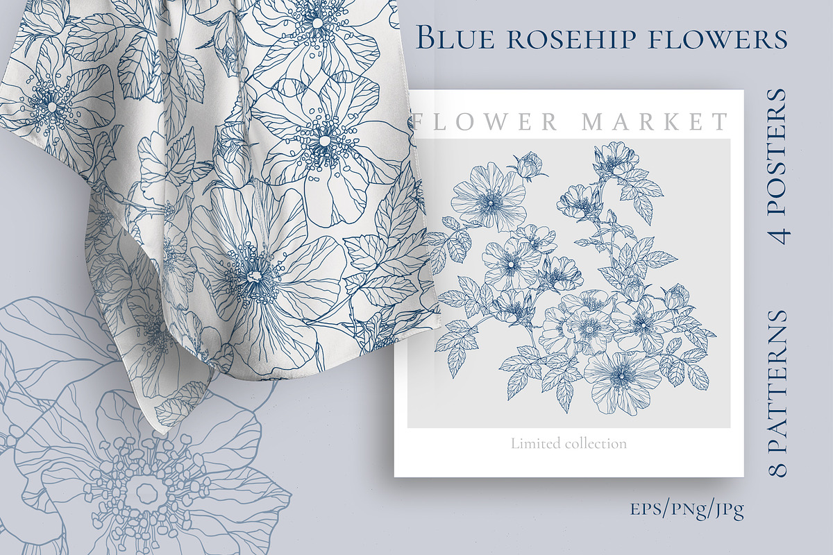 Blue rosehip flowers, a Decorative Illustration by LanaDzi (Photo 10 of 12)