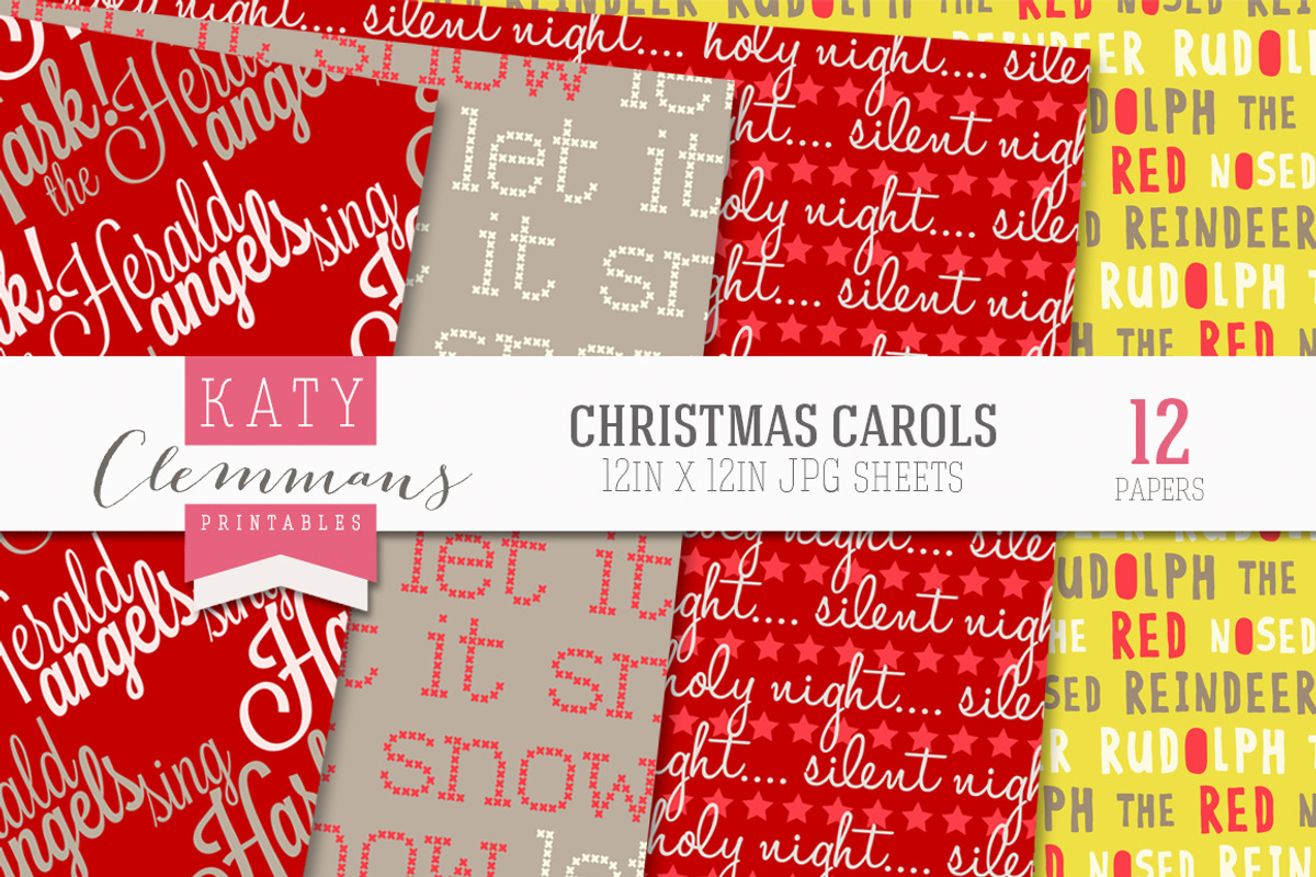 Christmas Carols digital paper pack preview 3