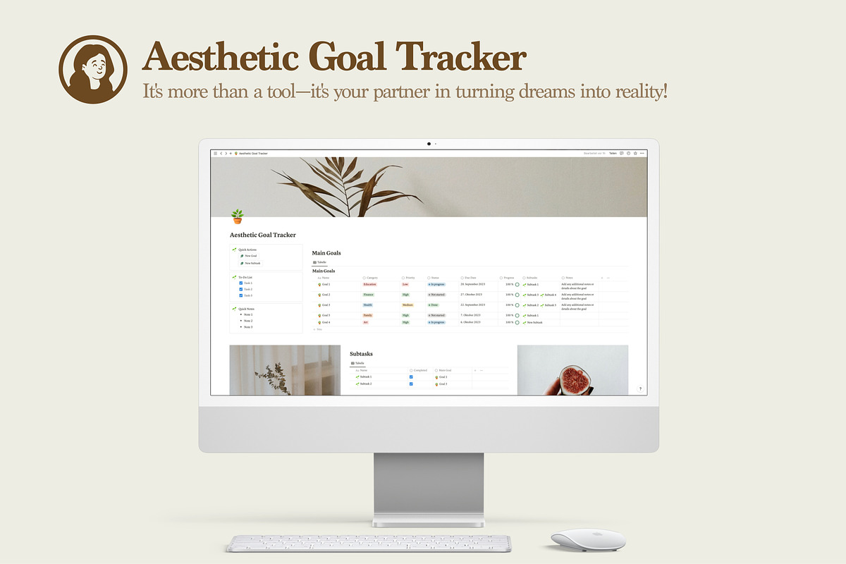 Aesthetic Goal Tracker Notion, a Templates & Theme by KristinaK3