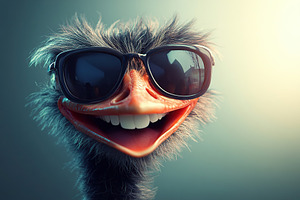 Ostrich smiling with sunglasses in creative studio lighting, an Animal Photo by AlyaAnd