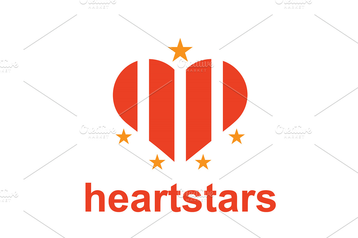 Heart shaped logo with stars, an Object Illustration by LogosDen