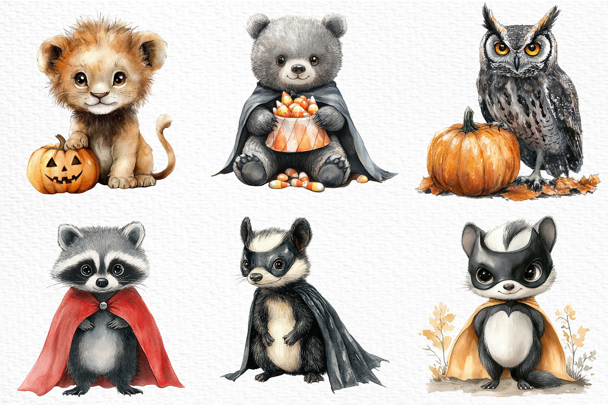 Watercolor Halloween Animals Clipart, an Illustration by Craft Nest (Photo 4 of 5)