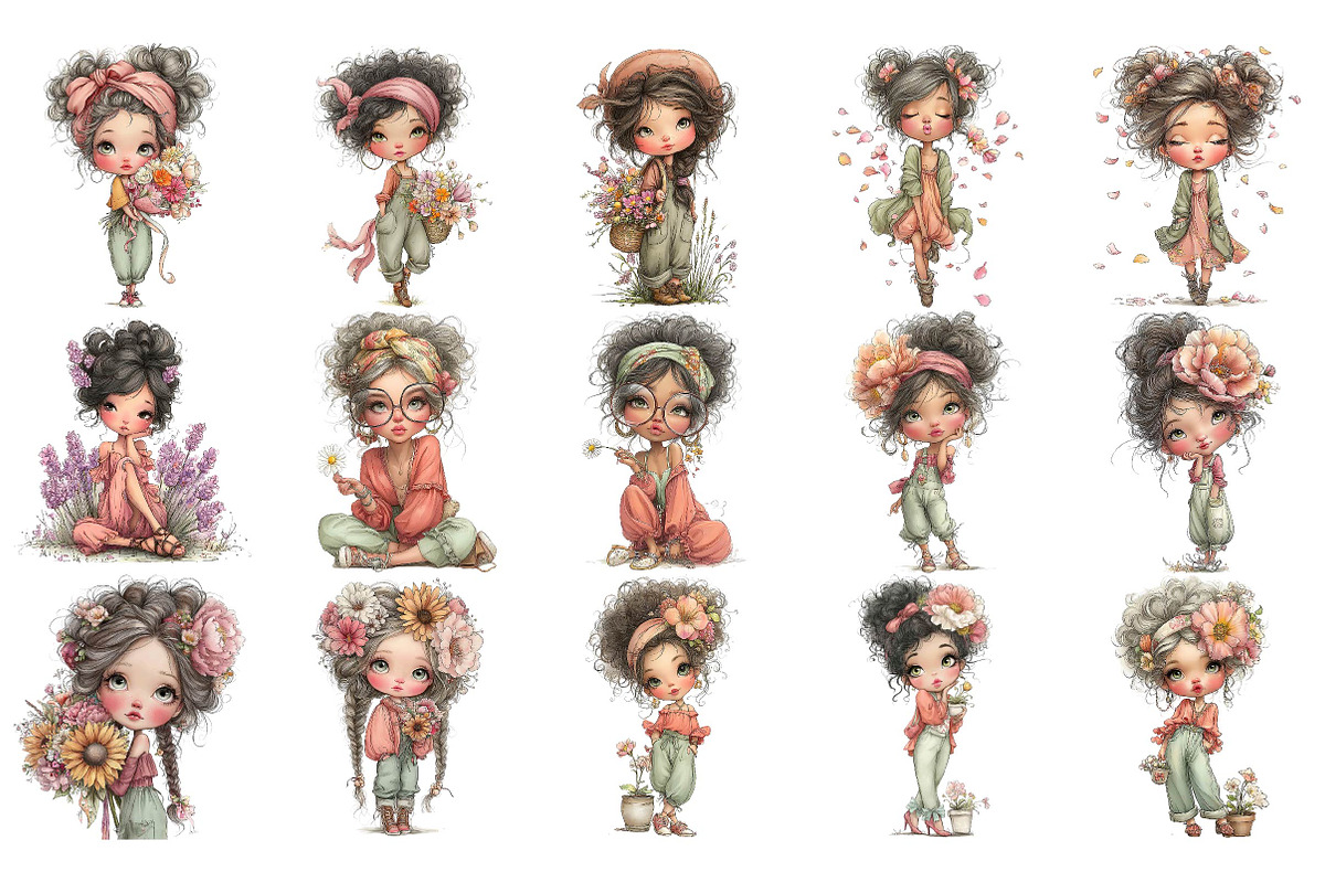 Quirky Girl With Flowers Clipart Bun, an Illustration by DreamPrint404 (Photo 4 of 7)
