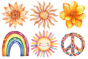 Watercolor 70'S Vibes Clipart, a Seasonal Illustration by CitraGraphics (Thumbnail 4 of 6)