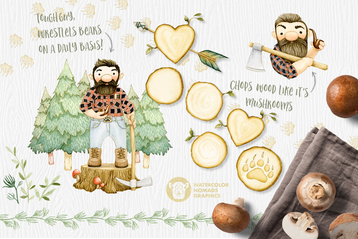 Lumberjack II Watercolor Collection, an Illustration by Watercolor Nomads (Photo 3 of 6)