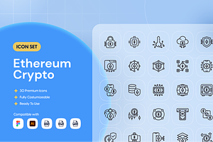 Ethereum Crypto Icon Set, an Outline Icon by Nathaya Studio