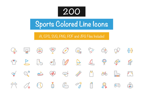 200 Sports Colored Line Icons preview 4