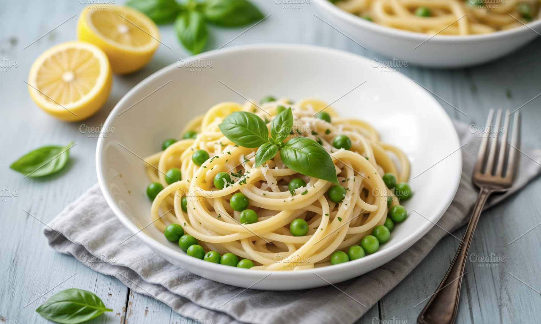 Spaghetti with Peas and Basil, a Photo by rarrarorro