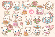 Kawaii White Cat Valentines, an Animal Illustration by Blumensdiary (Thumbnail 2 of 5)