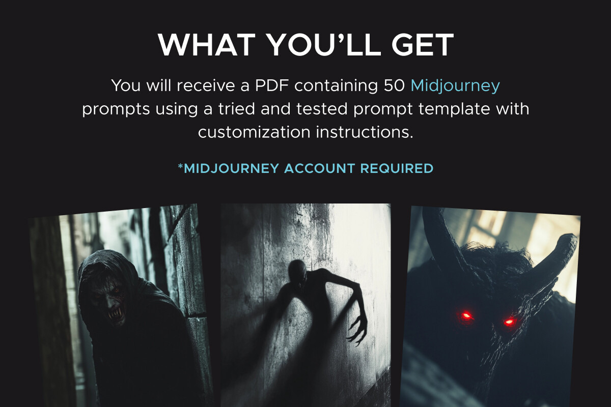 50 Monster Horror Midjourney Prompts, an Object Graphic by MadeByAI Studio (Photo 2 of 5)