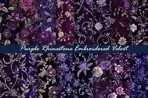 Purple Rhinestone Embroidered Velvet