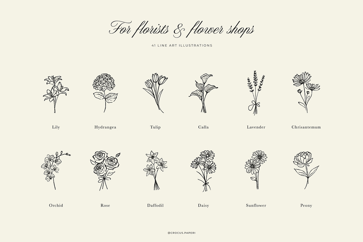 FLORIST'S line art illustrations, a Decorative Illustration by Crocus Paperi (Photo 2 of 6)