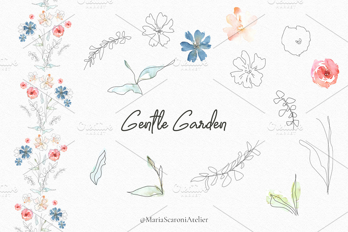 Gentle Garden Watercolor Flowers, a Decorative Illustration by MariaScaroniAtelier (Photo 4 of 7)