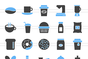 50 Coffee Shop Blue & Black Icons