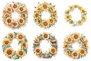 Watercolor Sunflower Wreath Clipart, an Illustration by DreamPrint404 (Thumbnail 2 of 6)